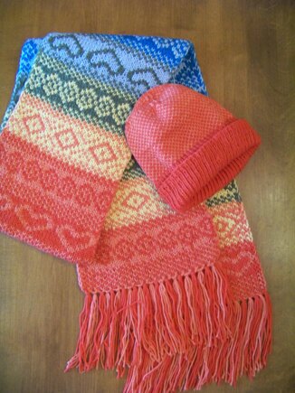 Rainbow double-knitted scarf and coordinating hat #2