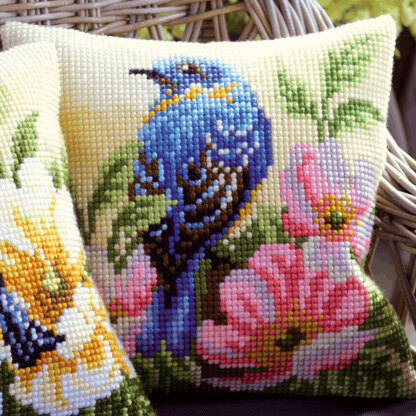 Vervaco Bird on Rose Bush Cushion Front Chunky Cross Stitch Kit