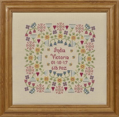 Historical Sampler Company Flower Birth Sampler Cross Stitch Kit - 25cm x 25cm