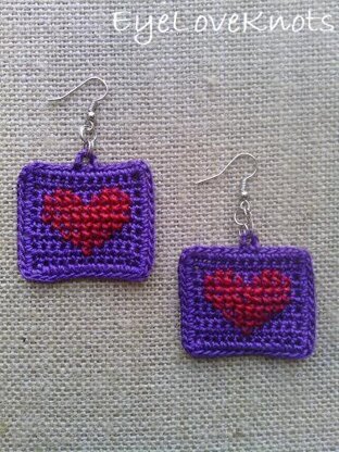 Cross Stitch Heart Earrings