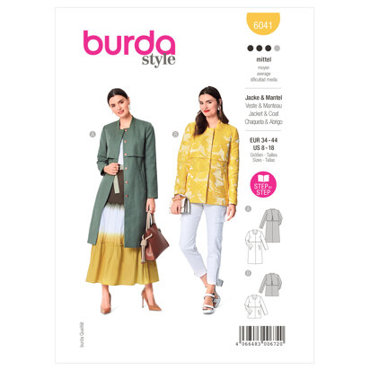 Burda Style Ladies Outerwear Coat / Jacket B6041 - Paper Pattern, Size 34 - 44