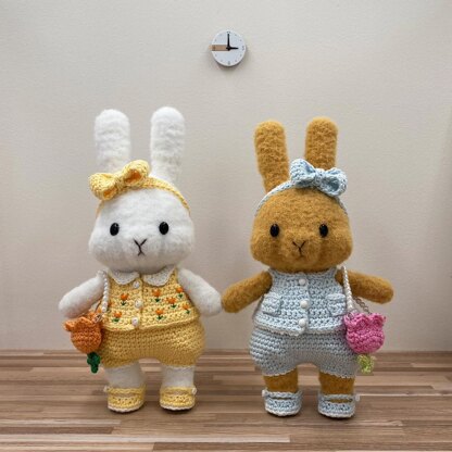 Dress-up Bunny Amigurumi Tulip Outfit set crochet pattern # DUBA-01.02 | cute rabbit crochet toy, crochet plushie, removable clothes doll