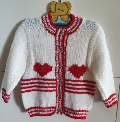 Pippa - Girl's heart and stripe cardigan