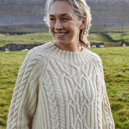 Cabled Raglan Sweater -  Knitting Pattern for Women in Debbie Bliss British Wool Aran by Debbie Bliss