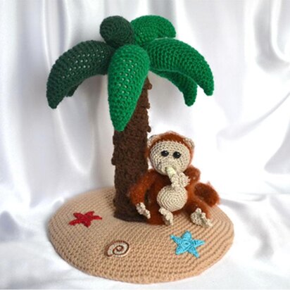 Palm tree and monkey ornament. Crochet amigurumi. Home decor