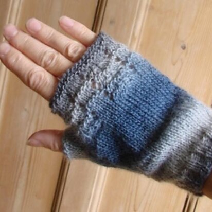 Plain fingerless mitts with top lacy panel