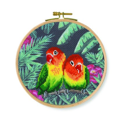 DMC Love Birds (printed fabric, 6" hoop) Cross Stitch Kit - 25cm x 25cm