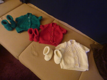 Baby cardigans and booties