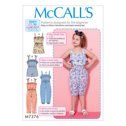 McCall's Children's/Girls' Blouson-Bodice Rompers and Jumpsuits M7376 - Sewing Pattern