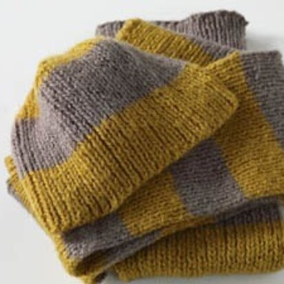 Stripes of Gold Beanie Hat and Scarf in Lion Brand Jiffy - 70063