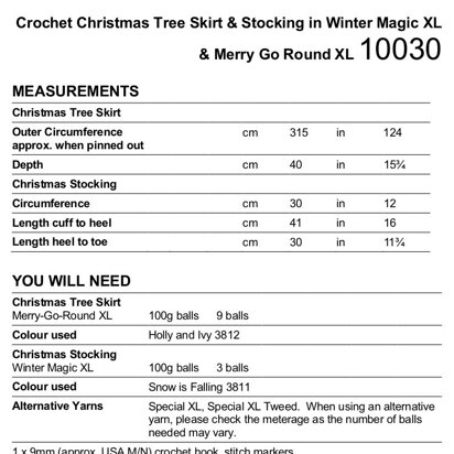 Crochet Christmas Tree Skirt & Stocking in Stylecraft Winter Magic XL & Merry Go Round XL - 10030 - Downloadable PDF