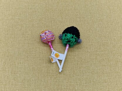 PDF Halloween Knitting Pattern DK Lollipop Hats Decoration Gift Charity knit EASY Chupa-Chups Witch Pumpkin Frankenstein Sweet Sucker Savers