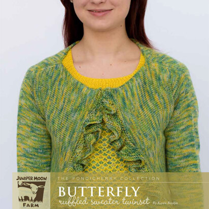 Butterfly Ruffled Sweater Twinset in Juniper Moon Farm Findley Dappled - Downloadable PDF