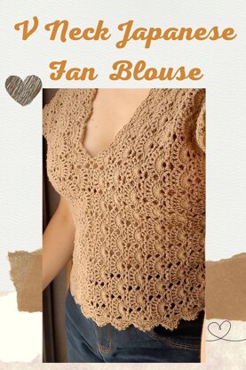 V-Neck Japanese Fan Blouse