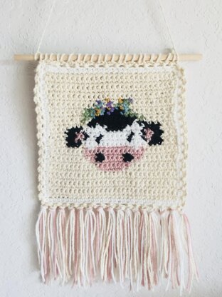 Cow Wall Hanging Tapestry Crochet