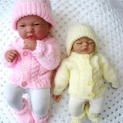 Dolls clothes Cable knitting pattern, Cardigan Hat and Boots 10&15 inch