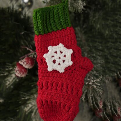 Red Socks With Decorative Snowflake Crochet Ornament