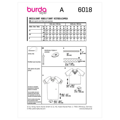 Burda Style Plus Dress / Top B6018 - Paper Pattern, Size 44 - 54