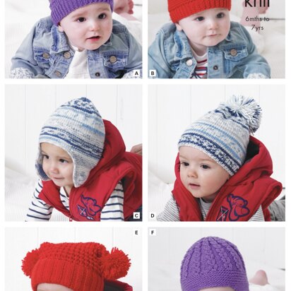 Children's Hats in King Cole Cherish or Cherished DK - 4651 - Downloadable PDF