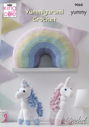 Crochet Unicorn & Rainbow Cushion in King Cole Yummy - 9068 - Downloadable PDF