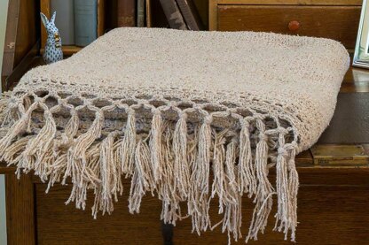 Linen Stitch Knit Throw w/Crochet Edge & Tassels