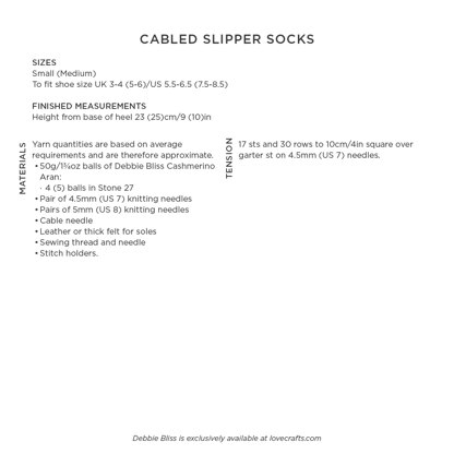 Cabled Slipper Socks - Knitting Pattern for Christmas in Debbie Bliss Cashmerino Aran