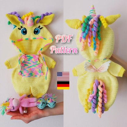 Amigurumi doll patterns, Crochet doll pattern, Baby doll pattern, Crochet unicorn doll, Lulu doll pattern (English, Deutsch, Français)