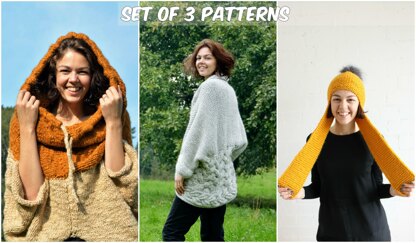 Set of 3 Knitting Patterns - Sweater, Hat , Cardigan