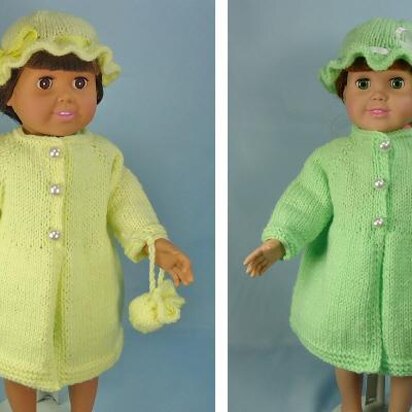 Spring Coat, Hat, Matching Purse, Knitting Patterns fit American Girl and other 18-Inch Dolls