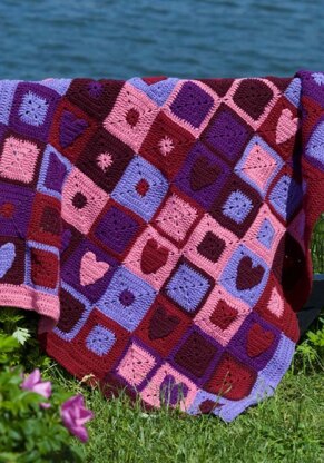 Happy Hearts Afghan in Red Heart Super Saver Economy Solids - WR1659