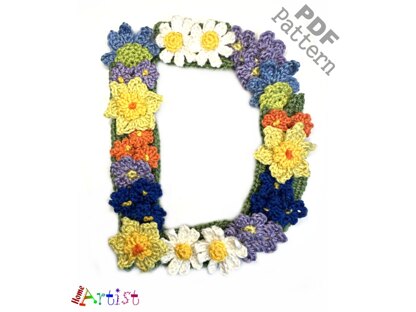 Floral letter D crochet applique pattern