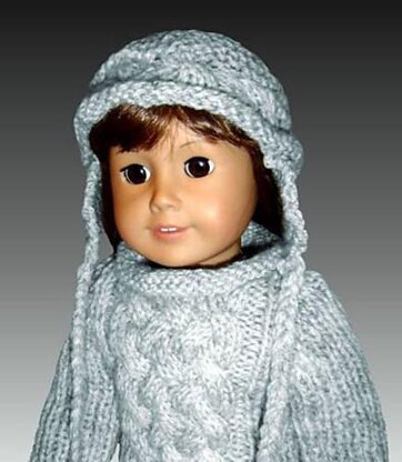 Fits American Girl Doll, Aran Pullover with matching hat.