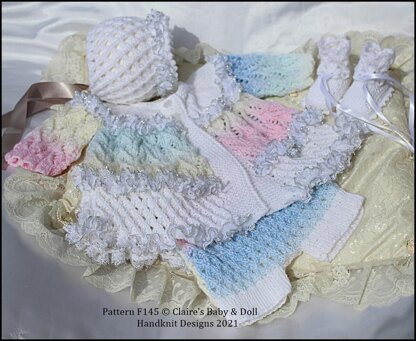 Lacy Lattice Matinee Set 16-22” doll (preemie-3m+ baby)