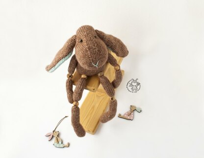 Bunny toy ( beads jointed ) knitted flat