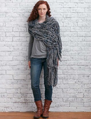 Arm Knit Fringed Wrap in Bernat Blissful