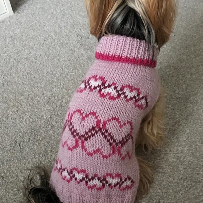 Dog Sweater with Hearts - knitting pattern