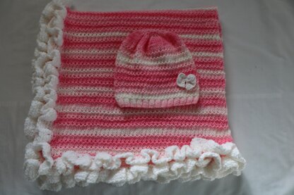 Strawberry Set. Baby Hat Blanket with Ruffle.