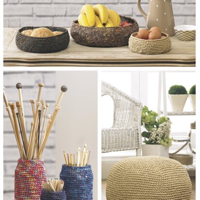 Crocheted Storage Bowls, Jar Covers & Pouffe in King Cole Raffia - 4339 - Downloadable PDF