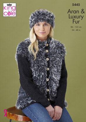 Jackets & Headband in King Cole Fashion Aran & Luxury Fur - 5445 - Downloadable PDF