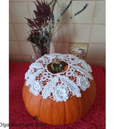 Crochet lace decor for pumpkin and table