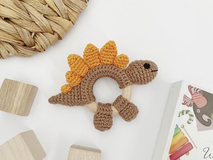 Dinosaur baby rattle teether toy crochet pattern