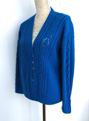 Cardigan with Lace & Mock Cable Panels