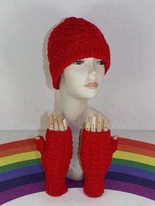 Adult & Teen Aran Simple Cable Beanie Hat & Gloves