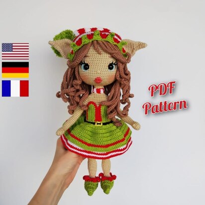 Crochet doll pattern amigurumi Astrid, Amigurumi doll base, Christmas Elf doll pattern (English, Deutsch, Français)