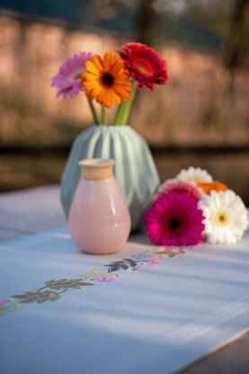 Vervaco Flowers & Leaves Table Runner Printed Embroidery Kit - 40cm x 100cm