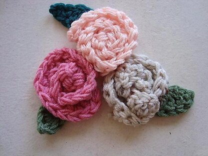 607 CROCHET rolled rose flower, and leaf