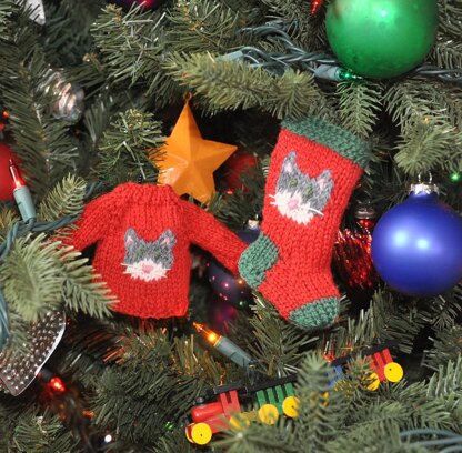 Cat Stocking & Sweater Ornaments