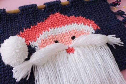 Beautiful Knit-like Crochet wall hanging with Santa Face with Waistcoat stitch VIDEO tutorial