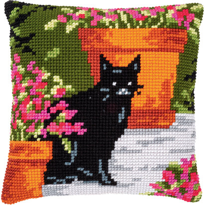 Vervaco Cross Stitch Cushion Kit Cat Between Flowers - PN-0184395