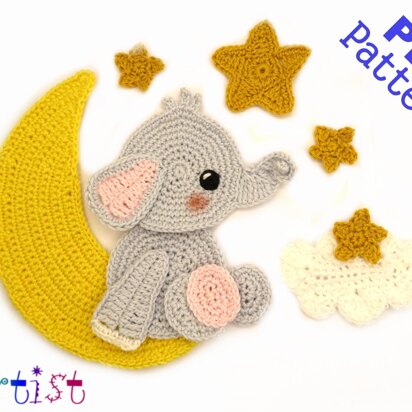 Elephant Moon crochet applique pattern